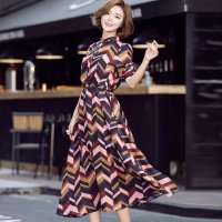 雅泊妮2016春装新款女装气质中袖修身中长款A字大摆连衣裙潮-6005