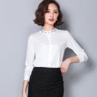 雅泊妮2016春装新款雪纺长袖立领钉珠带钻内搭打底衫女衬衫-1611