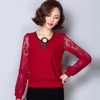 雅泊妮2016春装新款韩版圆领镂空蕾丝衫长袖显瘦百搭打底衫-1809