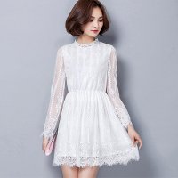 雅泊妮2016春装新款韩版修身女大码蕾丝网纱打底连衣裙-1619