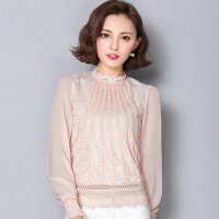 雅泊妮2016春装新款韩版修身女大码蕾丝网纱显瘦百搭打底衫-1805
