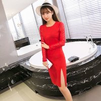 雅泊妮 2016春装韩国韩版连衣裙中长款修身显瘦包臀一步裙-11528