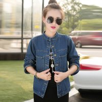 雅泊妮2016春季超模实拍秋季新款宽松休闲大口袋立领牛仔长袖外套女纯色-8630