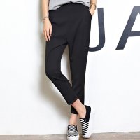 雅泊妮2016春夏韩版弹力修身休闲裤小脚松紧腰哈伦裤九分女裤薄款显瘦潮-6823