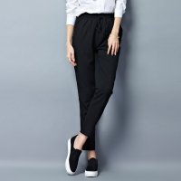 雅泊妮2016新款高腰棉麻裤子女夏休闲小脚哈伦九分裤薄款宽松长裤秋黑裤西裤-6836