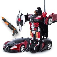 美致 布加迪威龙 遥控车 变形玩具 金刚机器人模型 遥控汽车 男孩儿童玩具 红色带枪型遥控器