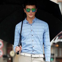 骆菲诗2016春季新款男士长袖格子免烫衬衫 修身版商务衬衫