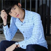 骆菲诗 [纯棉14款可选] 纯棉 立领休闲阳光衬衫 微修身立体衬衣 青少年纯色 花纹衬衫