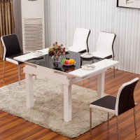 欧尚杰 正方形伸缩餐桌 钢化玻璃现代简约饭桌 个性大小户型桌子