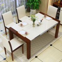 钢化玻璃餐桌椅组合6人 现代简约小户型餐台 折叠伸缩饭桌