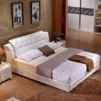 欧尚杰家具 皮床 真皮床 软床双人气动床 三抽屉小户型现代简约床