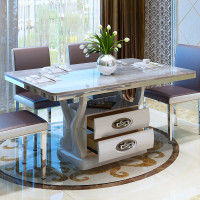 大理石餐桌椅组合6人现代简约长方形功能储物吃饭桌子