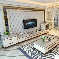 欧尚杰大理石电视柜茶几组合套装现代简约大小户型储物简易电视柜 客厅家具 家具套装