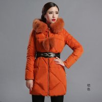 迪欧达2014冬季新品狐狸毛领羽绒服女 中长款修身加厚外套DX3182