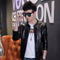 尊首(ZUNSHOU) 2016春季新款男士夹克韩版修身皮衣 男大码外套皮夹克男