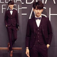 尊首(ZUNSHOU)2016新款英伦潮男呢料西服套装西装三件套韩版修身结婚礼服