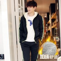 尊首(ZUNSHOU)男士加厚保暖休闲卫衣套装 男韩版修身开衫连帽卫衣外套