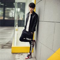 尊首(ZUNSHOU)2016百搭日韩潮流设计潮牌情侣翻领数字印花皮衣情侣皮外套男士皮衣