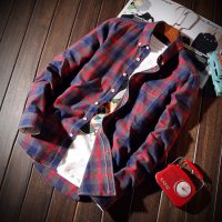 尊首(ZUNSHOU)2016春季新款男士格子衬衫 男韩版修身长袖衬衫