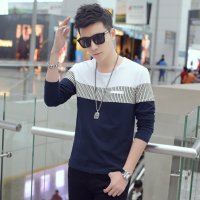 尊首(ZUNSHOU)2016春季新款男士T恤 男圆领时尚拼接长袖T恤