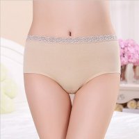 老头夫皇 新款一片式无痕内裤女士中腰蕾丝花边纯棉女士内裤4条礼盒装FH8188
