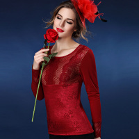 老头夫皇 女士加绒印花保暖长袖上衣 女士塑身保暖打底内衣FH7018