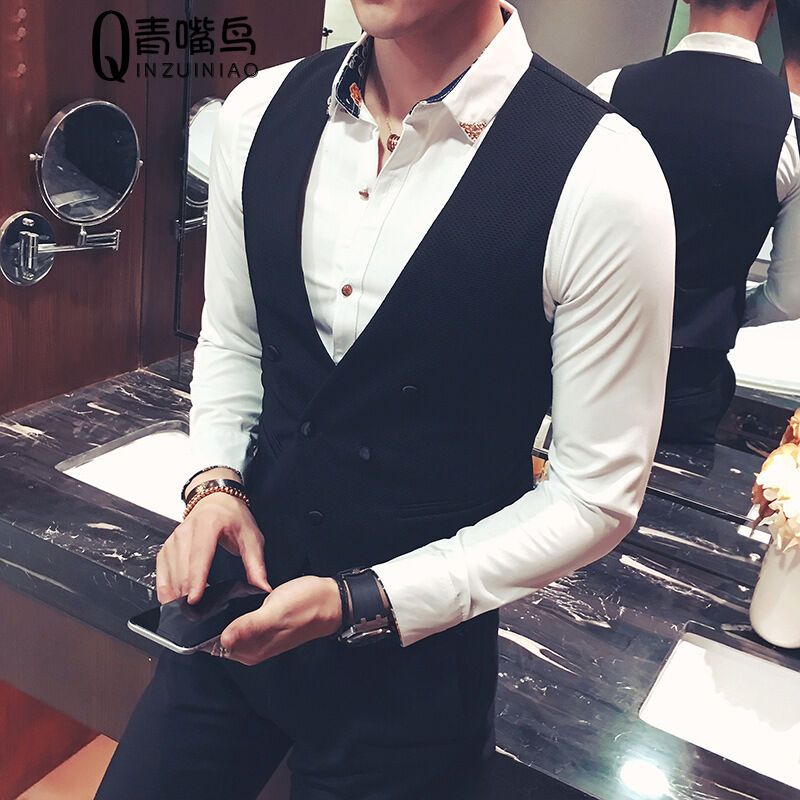 尊首新款2017春夏美发师理发店发型师夜店酒吧KTV服务员工作服男士修身马甲外套