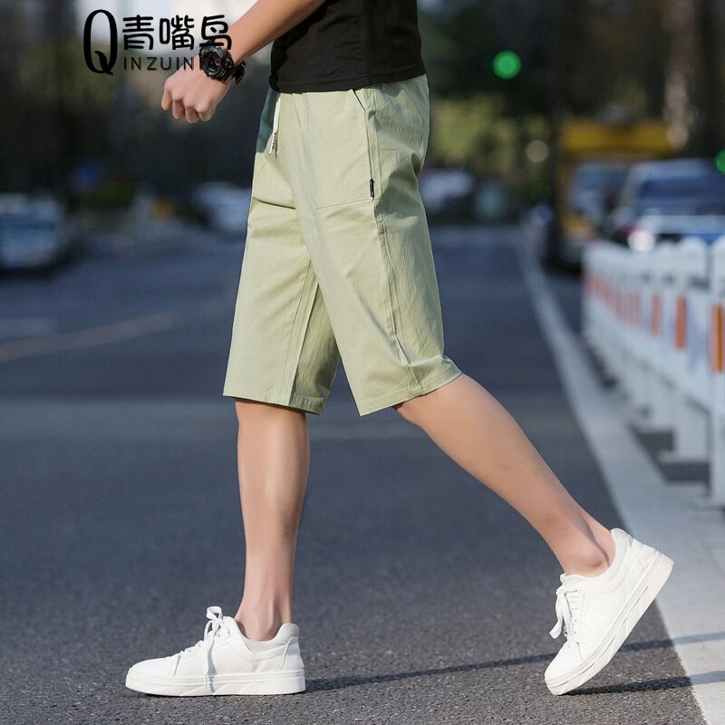 步来褶惠七分裤男韩版潮修身夏季小脚休闲裤男中裤7分六分男裤子学生短裤夏