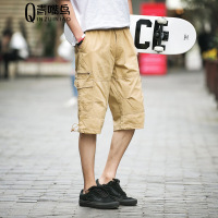 步来褶惠2017新款夏装男士运动休闲多袋工装七分短裤休闲裤男潮夏