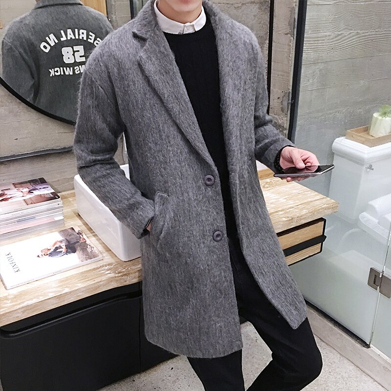 步来褶惠2017秋冬装韩版大衣男士中长款翻领英伦呢风衣男宽松外套深灰色夏
