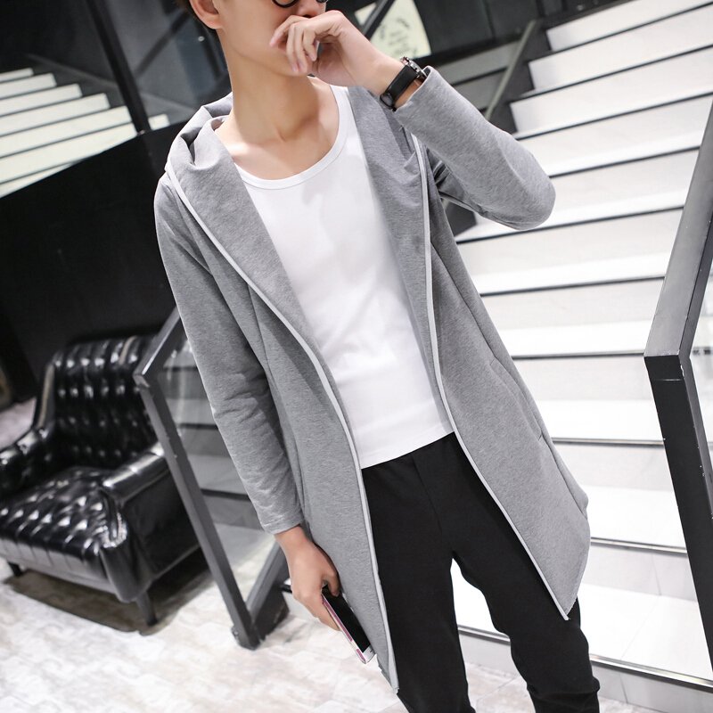 步来褶惠2017年秋款男士风衣中长款型外套时尚休闲连帽卫衣夏