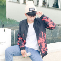 步来褶惠2017秋冬火焰男士夹克青少年白红色火焰棒球服韩版外衣夏