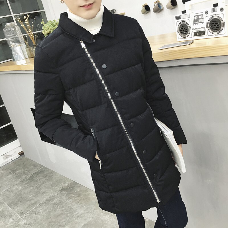 步来褶惠日系港风潮男士斜拉链中长款男士棉衣加厚保暖棉服大码夏