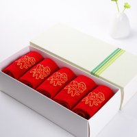 竹千华女袜 本命年竹纤维袜子 5双礼盒装新年结婚红色棉袜 纯色大红均码中筒袜 好运休闲袜