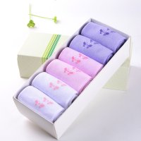 竹千华 竹纤维春秋女袜 运动透气袜可爱女生休闲薄款中筒袜 6双礼盒装