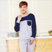 竹千华 莫代尔棉睡衣男 甜美可爱纯棉长袖家居服 条纹印花圆领两件套 可外穿