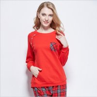 竹千华睡衣 莫代尔棉长袖家居服 秋冬季休闲家居睡衣女 甜美简约本命年大红长袖情侣家居服