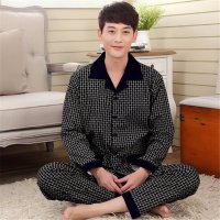 竹千华 睡衣男士纯棉长袖套装 时尚家居服套装全棉春秋中年家居服套装 多色可选