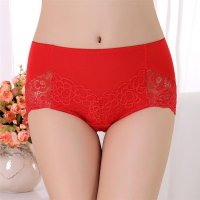 竹千华蕾丝面料性感透明中腰平角内裤 无痕中腰内裤女 底档纯棉面料 舒适蕾丝女士内裤盒装
