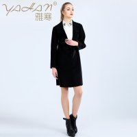 雅寒YAHAN2016春秋冬新款高端纯手工缝制羊绒外套欧美修身显瘦中长款双面羊绒女士毛呢大衣YH8014889全场包邮