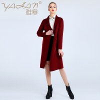 雅寒YAHAN2016秋冬新款高端纯手工缝制羊绒呢外套欧美宽松扩茧版长款双面羊绒女士毛呢大衣YH8015127全场包邮