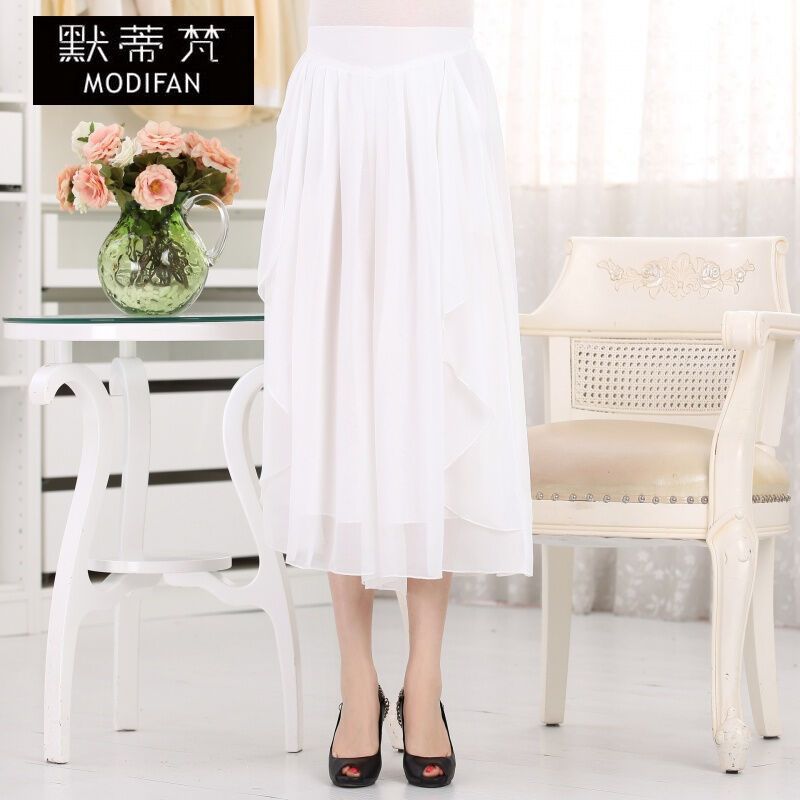 默蒂梵中老年女裤雪纺不规则裙裤松紧腰半身裙子夏季妈妈七分阔腿裤