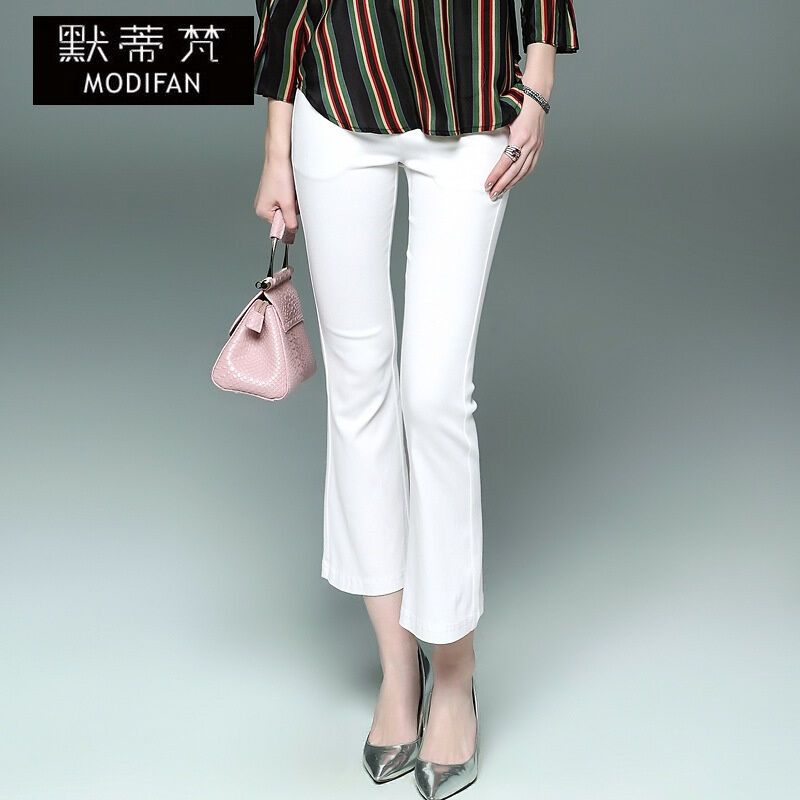 默蒂梵女裤2017春夏新款微喇叭裤女九分裤大码弹力休闲裤显瘦