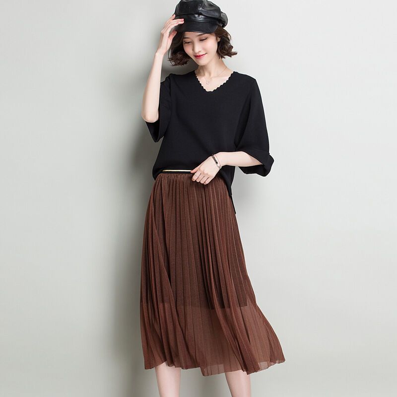 默蒂梵2017春季新品雪纺半身裙长裙黑色均码