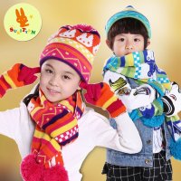sukityan/诗克恰秋冬儿童帽子围巾手套宝宝男女童针织帽加厚套装