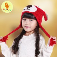 sukityan/诗克恰秋冬儿童手工编织毛绒帽子针织小熊帽