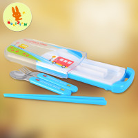 诗克恰儿童餐具三件套旅行便携套装(不锈钢筷子勺子叉子)