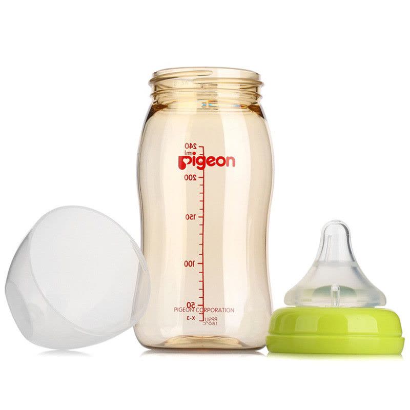 贝亲(PIGEON)婴儿宽口径奶瓶PPSU奶瓶240ml配M号奶嘴适合3-6个月 宝宝宽口奶瓶 防摔塑料奶瓶 绿色图片