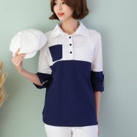 2018春夏女装新款韩版竖条纹中长款遮肚上衣衬衫女