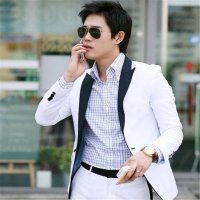 丹杰仕秋装外套男士撞色韩版小西服白色休闲西装